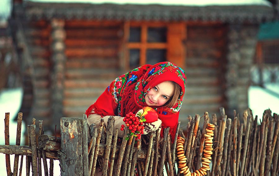 Sexy girl Women in Slavic costumes in Yushu
